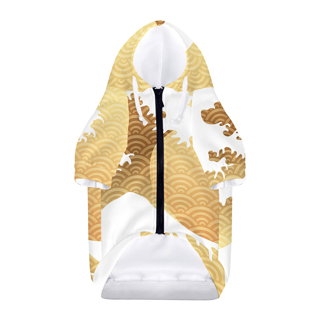 Golden Kanagawa Wave Print Dog Zip Up Hoodie