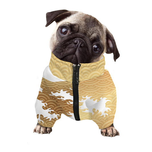 Golden Kanagawa Wave Print Dog Zip Up Jacket