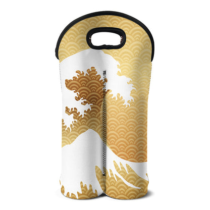 Golden Kanagawa Wave Print Double Neoprene Wine Tote