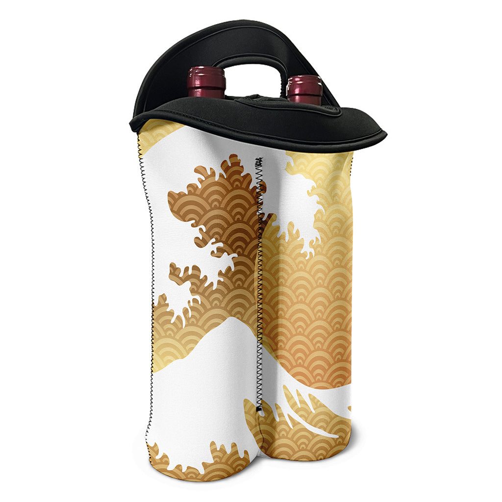 Golden Kanagawa Wave Print Double Neoprene Wine Tote