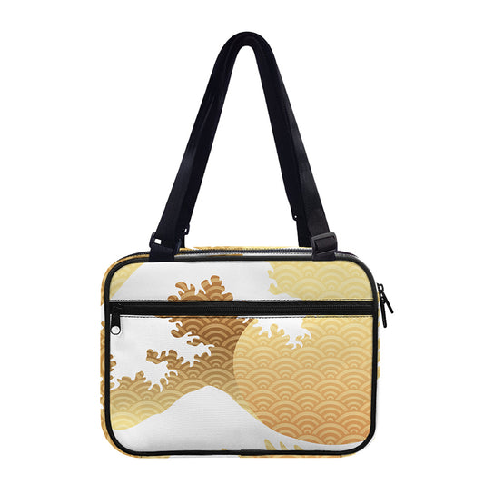 Golden Kanagawa Wave Print Double Strap Bible Bag