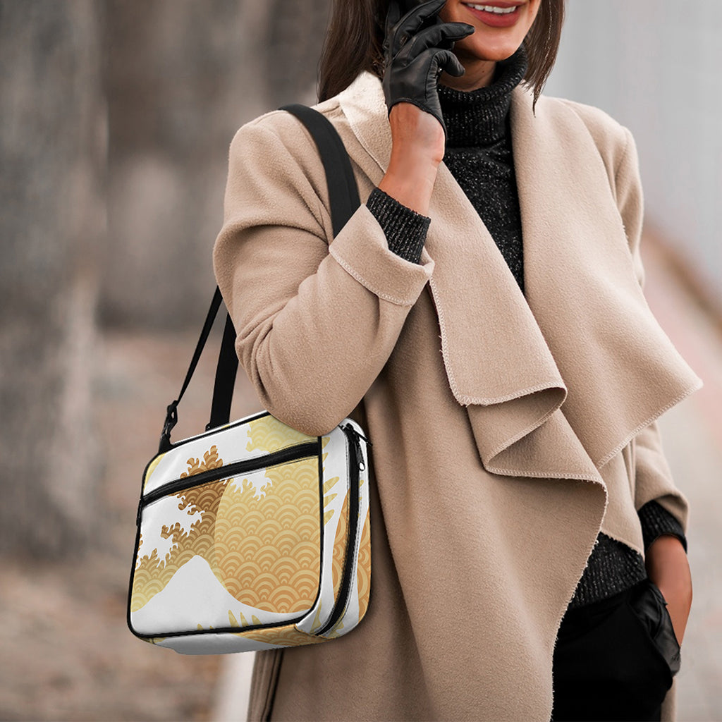 Golden Kanagawa Wave Print Double Strap Bible Bag
