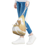 Golden Kanagawa Wave Print Drawstring Bag