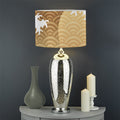 Golden Kanagawa Wave Print Drum Lamp Shade