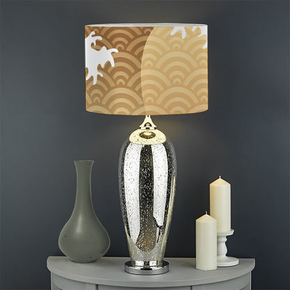 Golden Kanagawa Wave Print Drum Lamp Shade