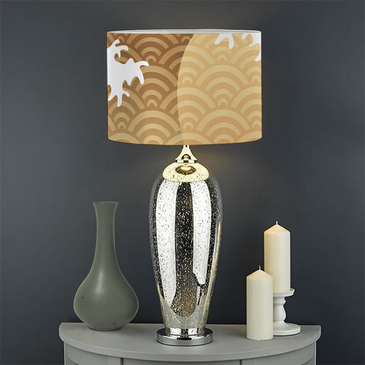 Golden Kanagawa Wave Print Drum Lamp Shade