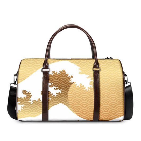 Golden Kanagawa Wave Print Duffle Bag