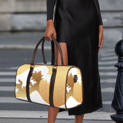 Golden Kanagawa Wave Print Duffle Bag