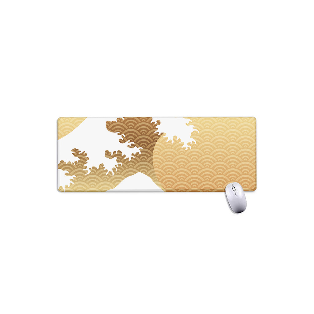 Golden Kanagawa Wave Print Extended Mouse Pad