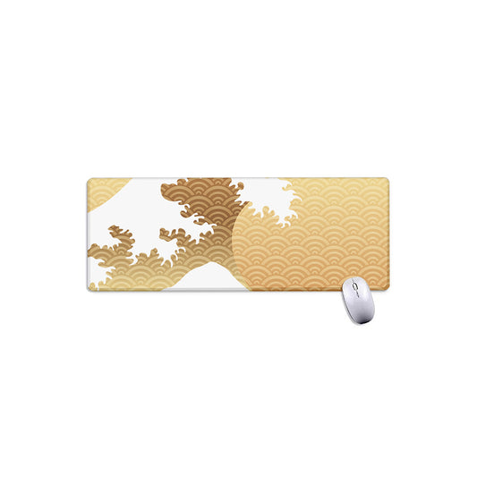 Golden Kanagawa Wave Print Extended Mouse Pad