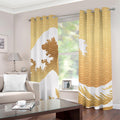 Golden Kanagawa Wave Print Extra Wide Grommet Curtains