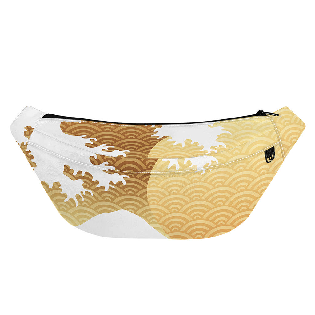 Golden Kanagawa Wave Print Fanny Pack