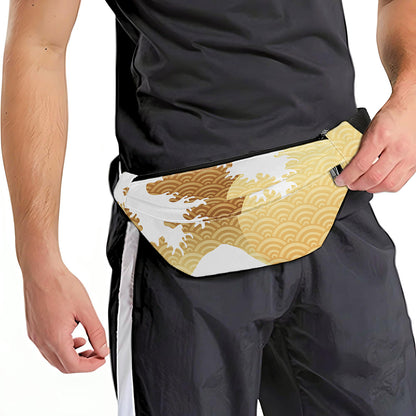 Golden Kanagawa Wave Print Fanny Pack