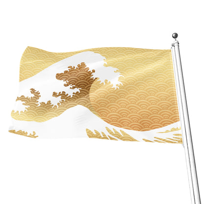 Golden Kanagawa Wave Print Flag