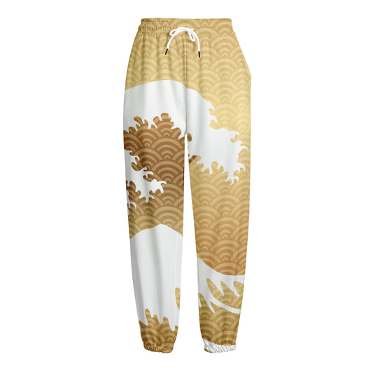 Golden Kanagawa Wave Print Fleece Lined Knit Pants
