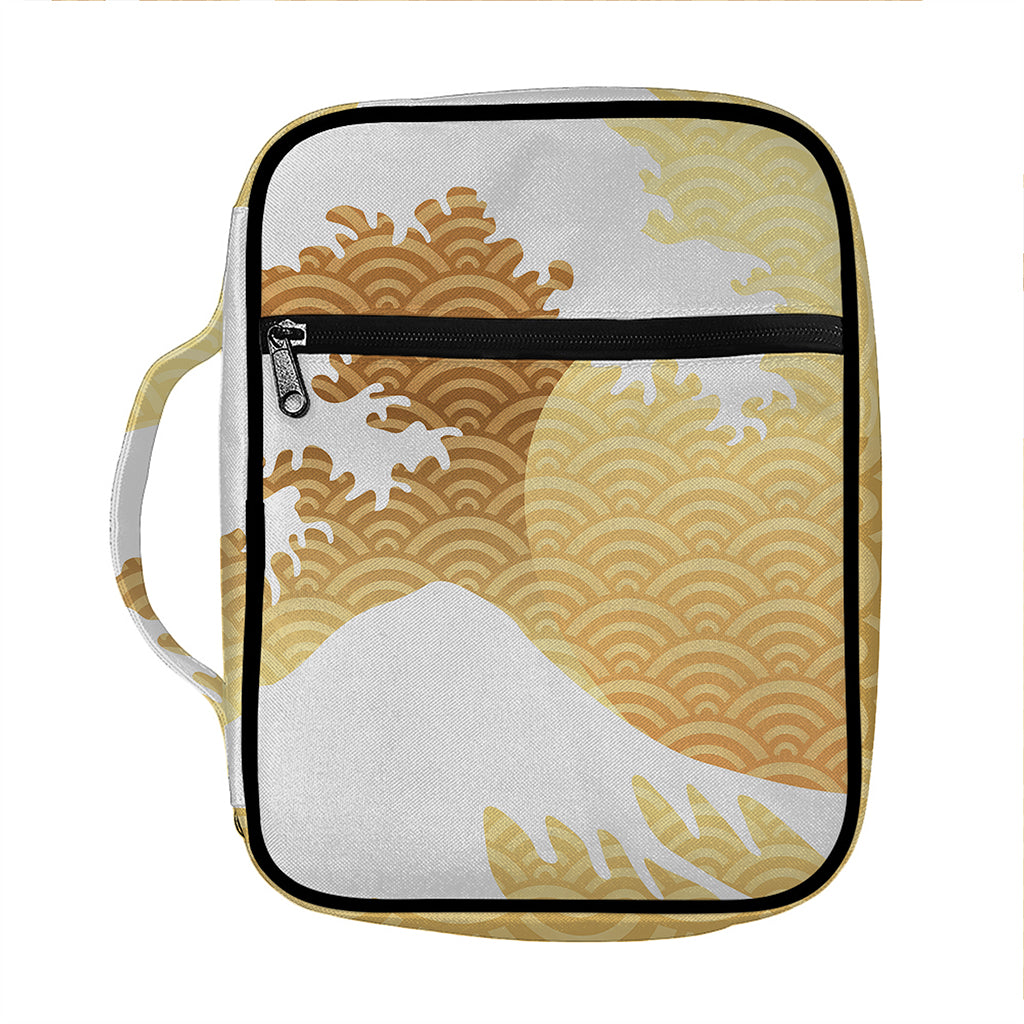 Golden Kanagawa Wave Print Front Pocket Bible Bag