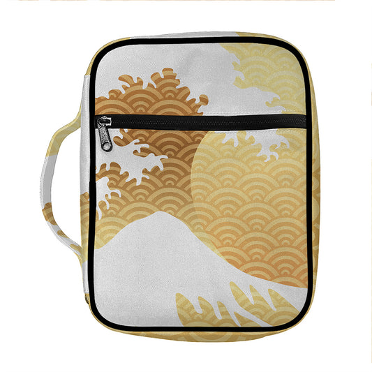 Golden Kanagawa Wave Print Front Pocket Bible Bag