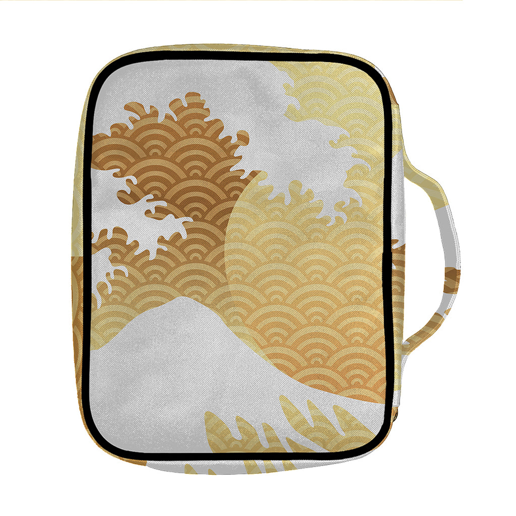 Golden Kanagawa Wave Print Front Pocket Bible Bag