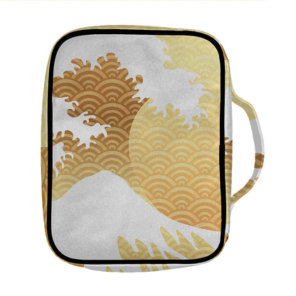 Golden Kanagawa Wave Print Front Pocket Bible Bag