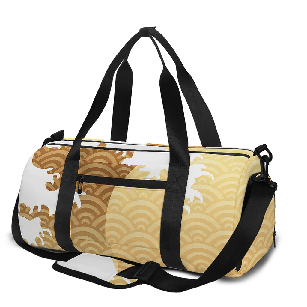 Golden Kanagawa Wave Print Gym Bag