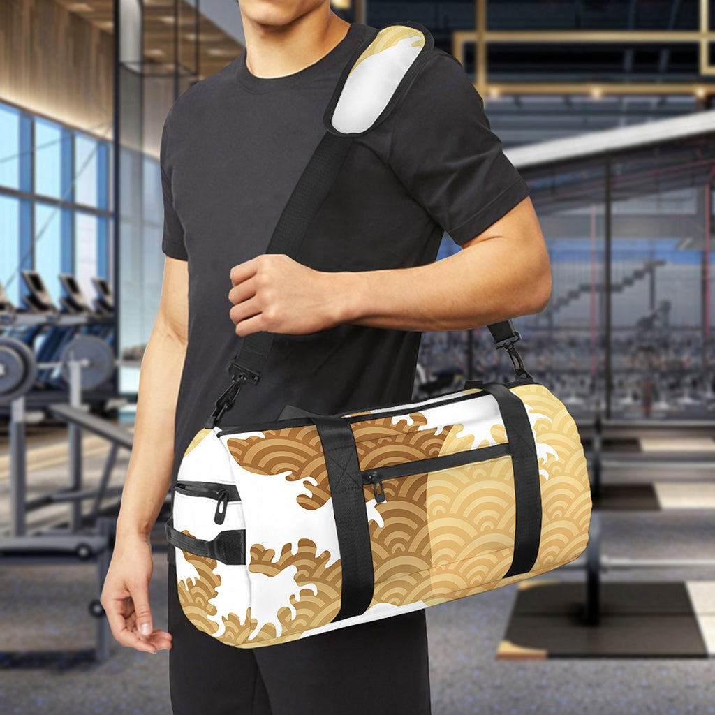 Golden Kanagawa Wave Print Gym Bag