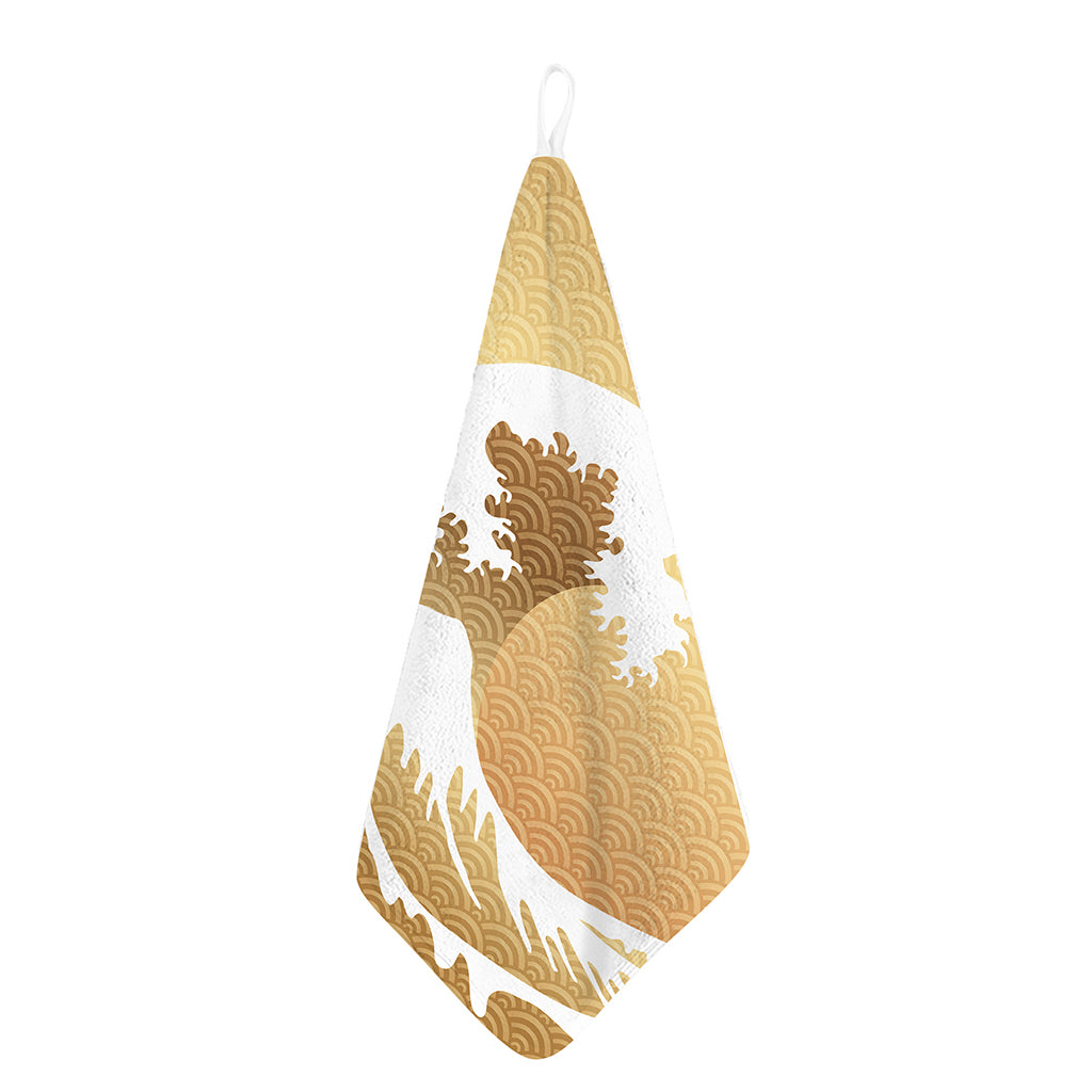 Golden Kanagawa Wave Print Hand Towel