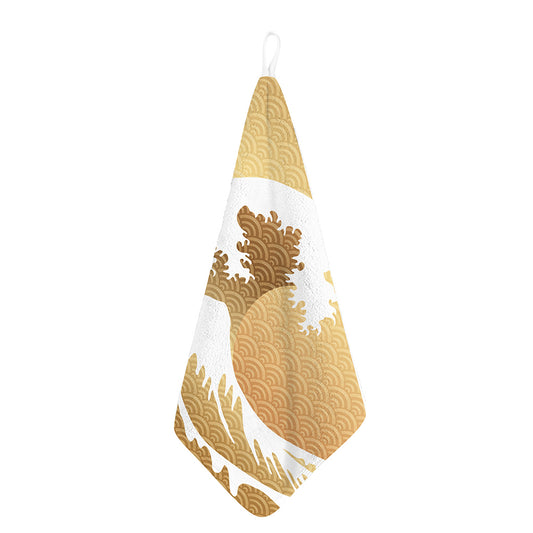 Golden Kanagawa Wave Print Hand Towel