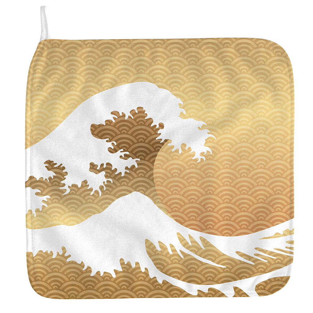 Golden Kanagawa Wave Print Hand Towel