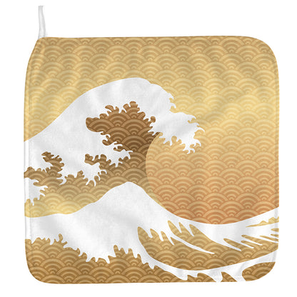 Golden Kanagawa Wave Print Hand Towel