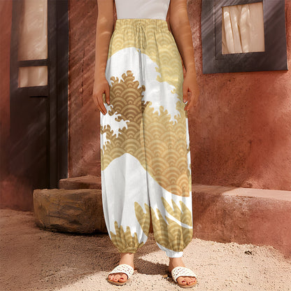 Golden Kanagawa Wave Print Harem Pants
