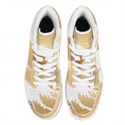 Golden Kanagawa Wave Print High Top Leather Sneakers