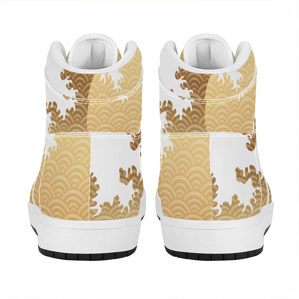 Golden Kanagawa Wave Print High Top Leather Sneakers