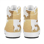 Golden Kanagawa Wave Print High Top Leather Sneakers