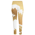 Golden Kanagawa Wave Print High-Waisted Pocket Leggings