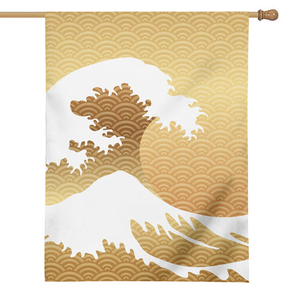Golden Kanagawa Wave Print House Flag