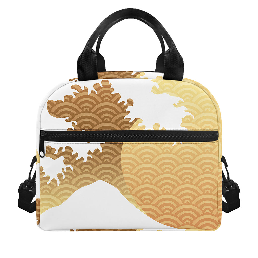 Golden Kanagawa Wave Print Insulated Lunch Bag