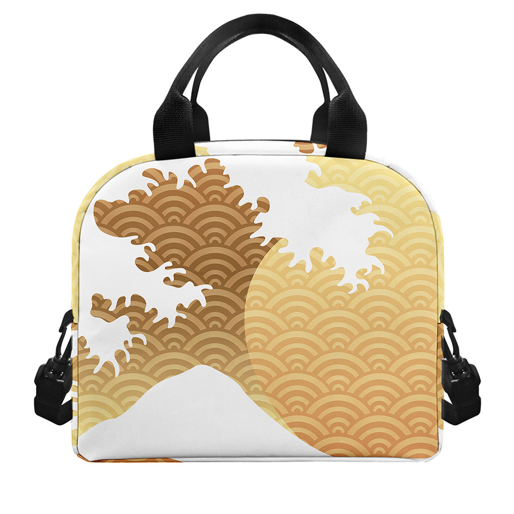 Golden Kanagawa Wave Print Insulated Lunch Bag