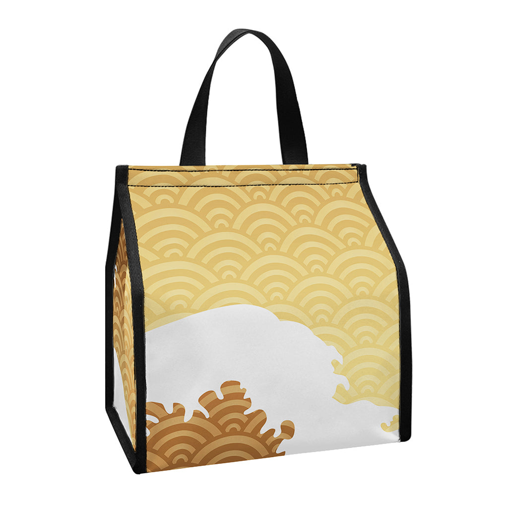 Golden Kanagawa Wave Print Insulated Lunch Tote