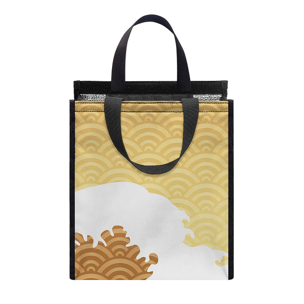 Golden Kanagawa Wave Print Insulated Lunch Tote