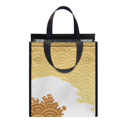 Golden Kanagawa Wave Print Insulated Lunch Tote
