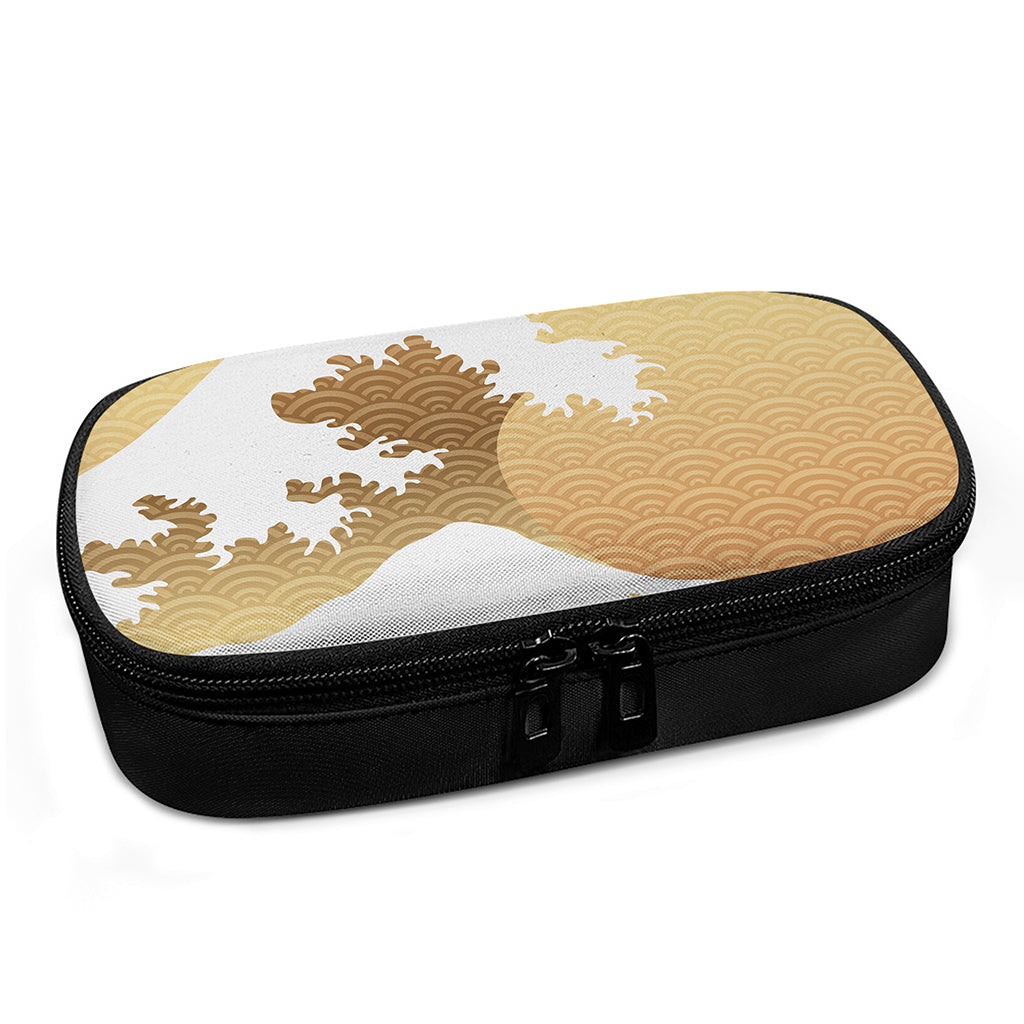 Golden Kanagawa Wave Print Insulin Cooler Travel Case