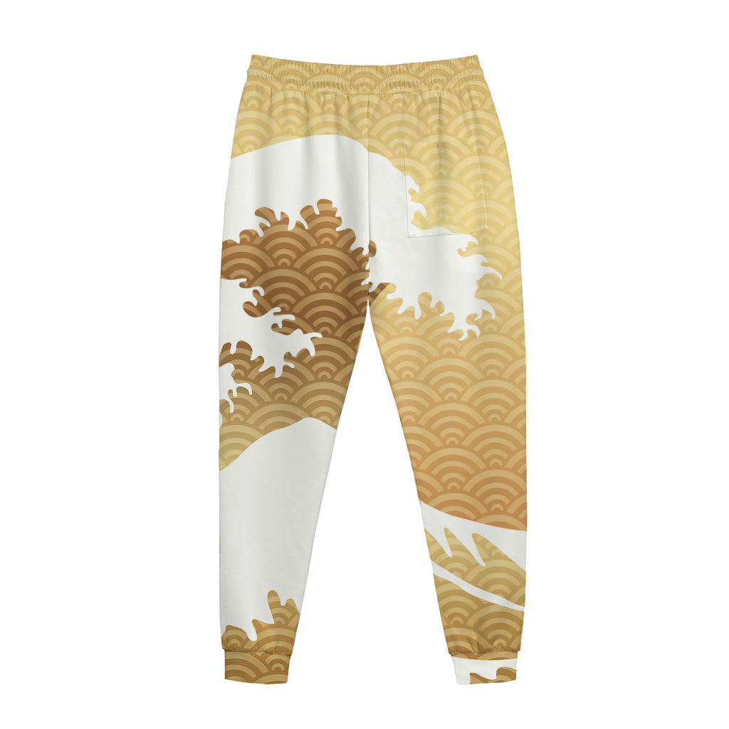 Golden Kanagawa Wave Print Jogger Pants