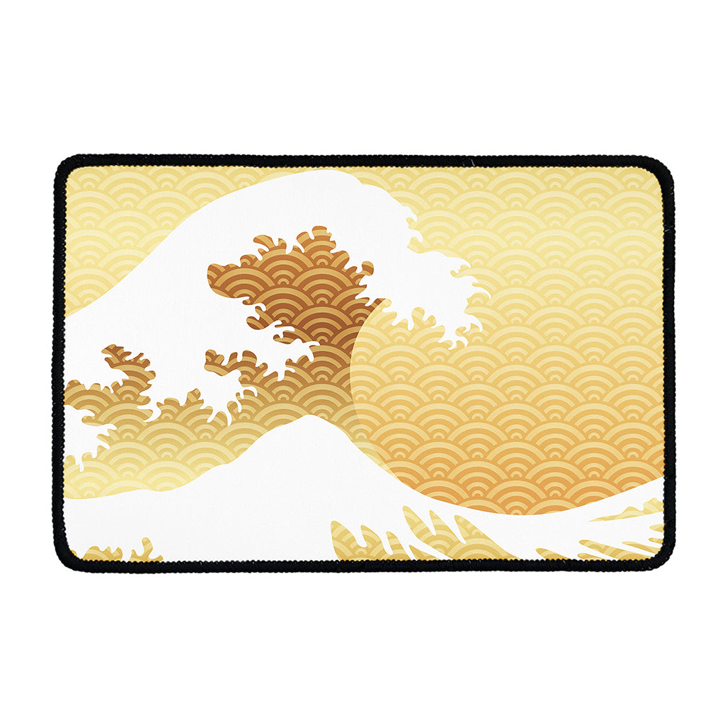Golden Kanagawa Wave Print Kitchen Mat