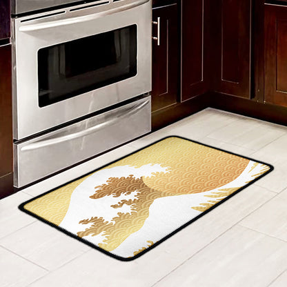 Golden Kanagawa Wave Print Kitchen Mat