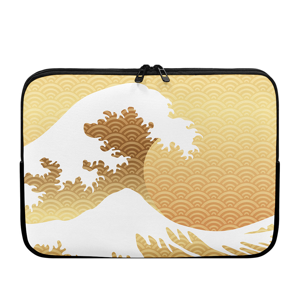Golden Kanagawa Wave Print Laptop Sleeve