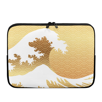 Golden Kanagawa Wave Print Laptop Sleeve