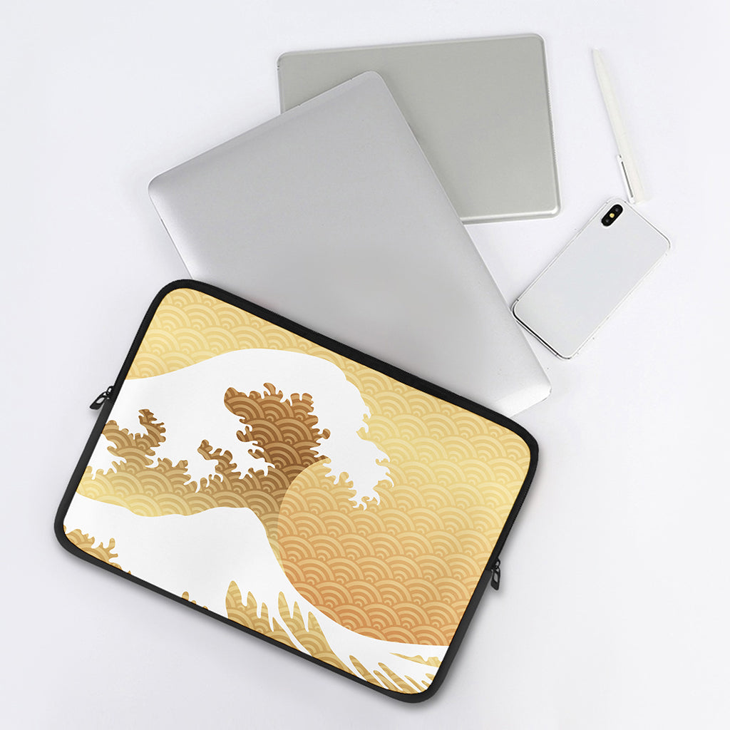 Golden Kanagawa Wave Print Laptop Sleeve