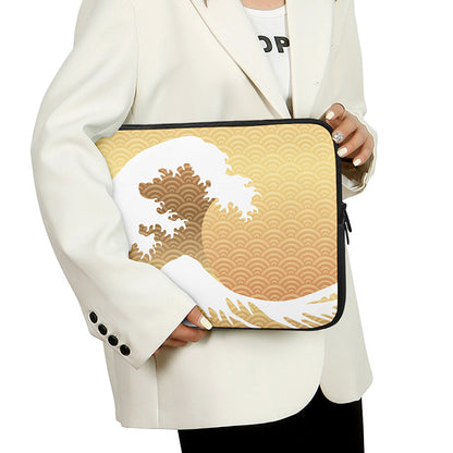 Golden Kanagawa Wave Print Laptop Sleeve