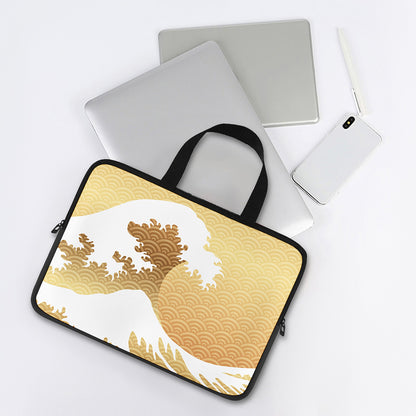 Golden Kanagawa Wave Print Laptop Sleeve With Handle