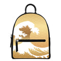 Golden Kanagawa Wave Print Leather Backpack